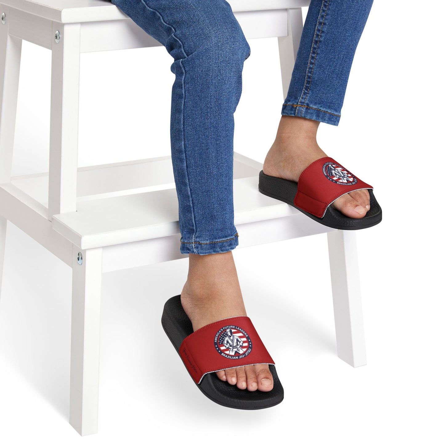 PERSONALIZABLE America's Future Leaders Brazilian Jiu Jitsu Youth Removable-Strap Sandals - Red