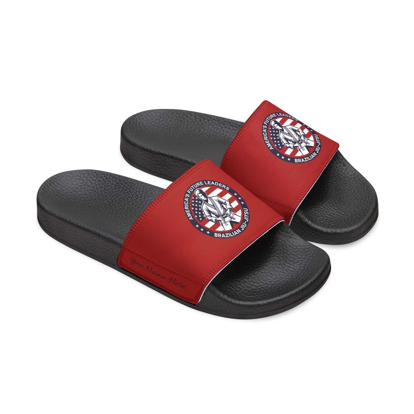 PERSONALIZABLE America's Future Leaders Brazilian Jiu Jitsu Youth Removable-Strap Sandals - Red
