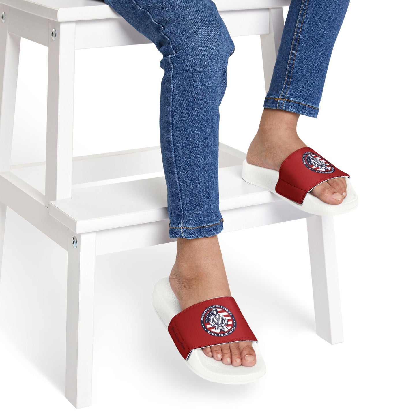 PERSONALIZABLE America's Future Leaders Brazilian Jiu Jitsu Youth Removable-Strap Sandals - Red