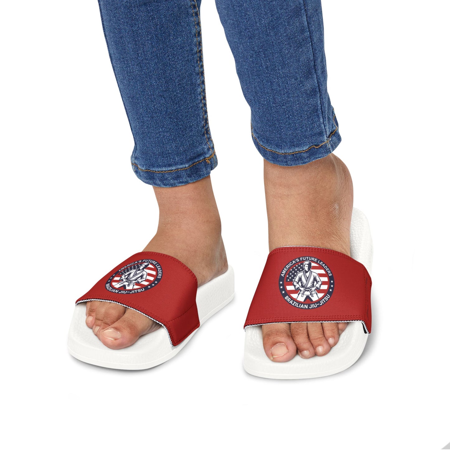 PERSONALIZABLE America's Future Leaders Brazilian Jiu Jitsu Youth Removable-Strap Sandals - Red