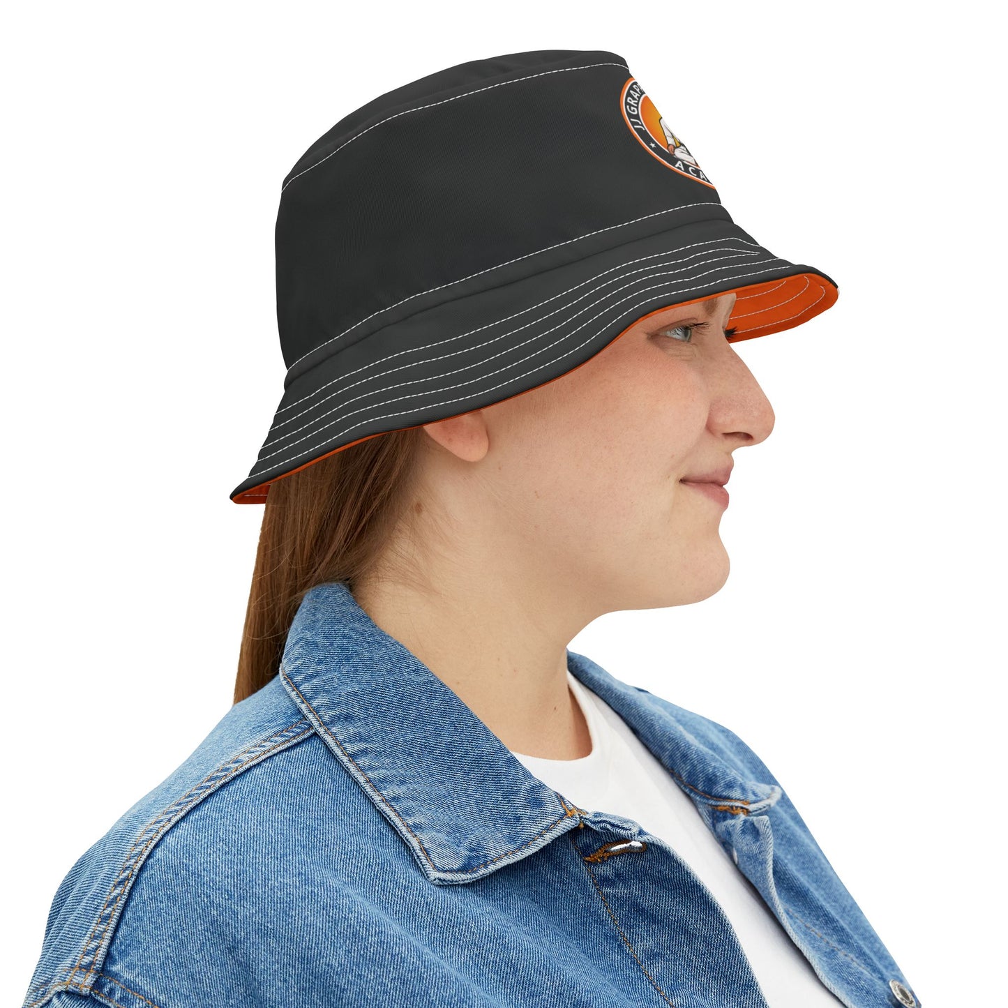 JJ Grappling Arts Academy Unisex Bucket Hat Black with Orange Brim