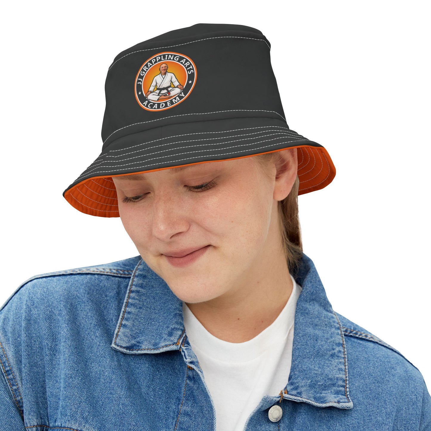 JJ Grappling Arts Academy Unisex Bucket Hat Black with Orange Brim