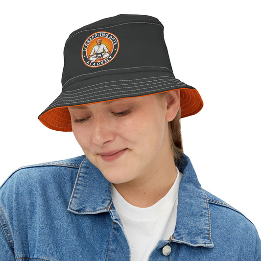 JJ Grappling Arts Academy Unisex Bucket Hat Black with Orange Brim