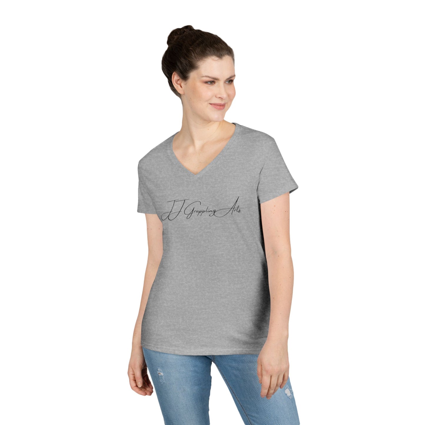 JJ Grappling Arts Signature Minimalist Ladies' V-Neck T-Shirt, 3 Colors - Gildan
