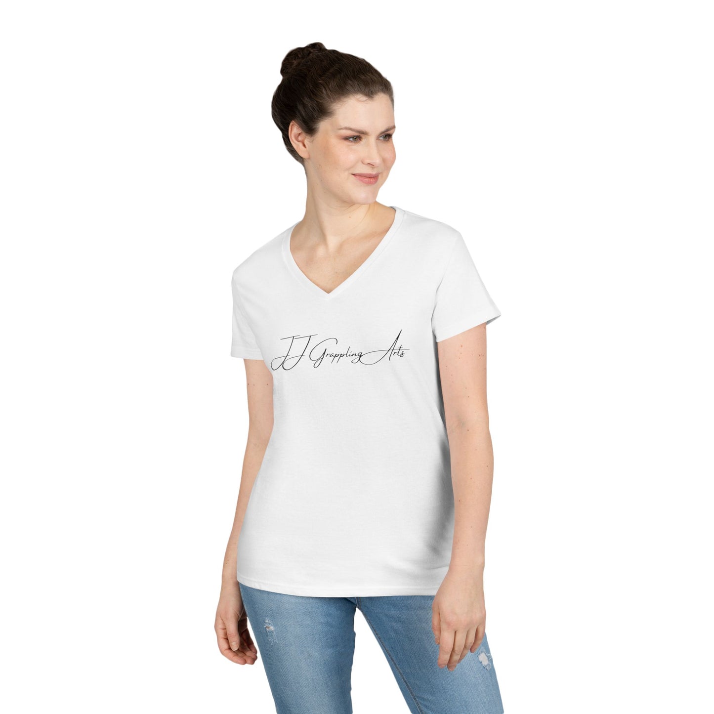JJ Grappling Arts Signature Minimalist Ladies' V-Neck T-Shirt, 3 Colors - Gildan
